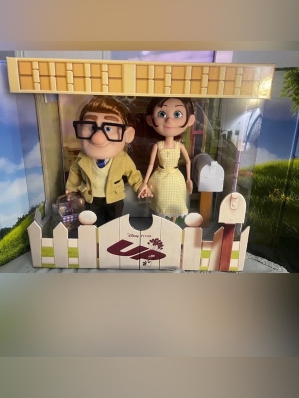 Disney UP Carl and Ellie Doll Pair in Yellow Gingham Outfits